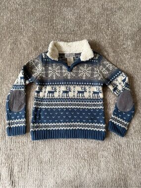 Ministry Of Rascals Fair Isle Reindeer Sherpa Quarter Zip Sweater 3T